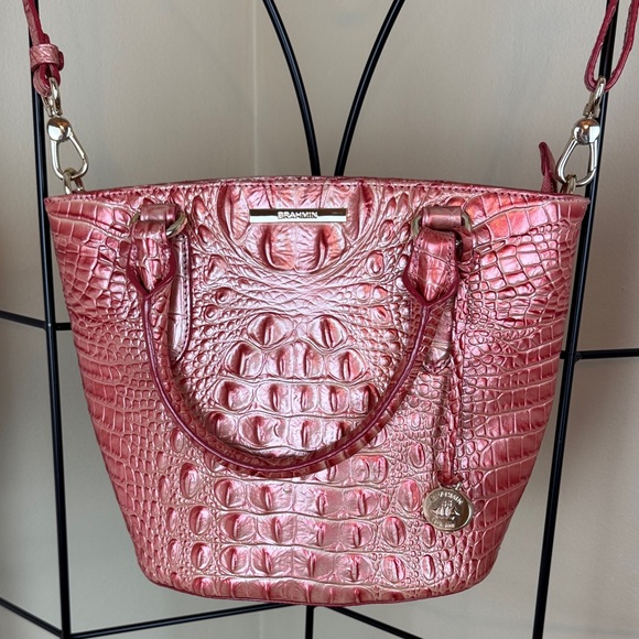 Brahmin Handbags - Brahmin Metallic Coral Pink Embossed Shoulder Bag